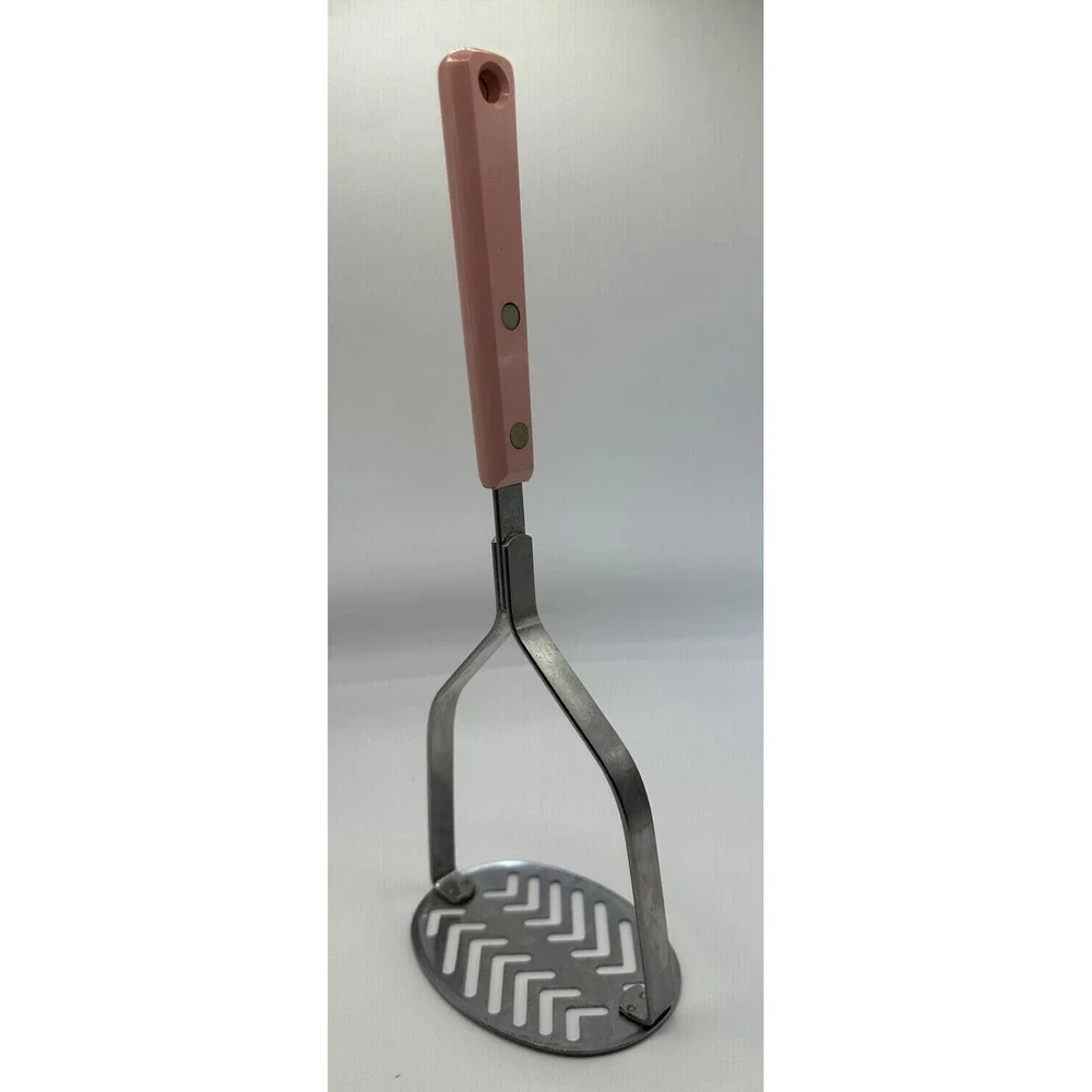 Ekco Forge Stainless Steel Kitchen Utensil Potato Masher Pink Handle Vintage